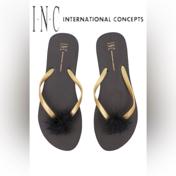 INC Women Plain Slip On Slippers, Black - Picture 1 of 7